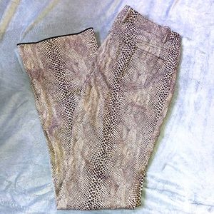 Bebe snake skin print pants with flare bottoms size 4